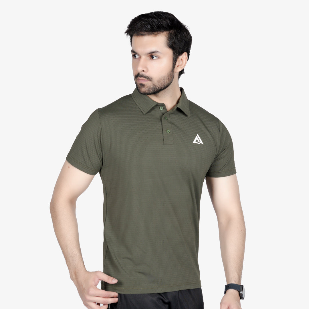 CLASSIC FIT TEXTURED POLO SHIRT - OLIVE GREEN