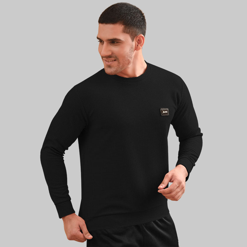 MEN CASUAL SWEATSHIRT BLACK ROUND NECK