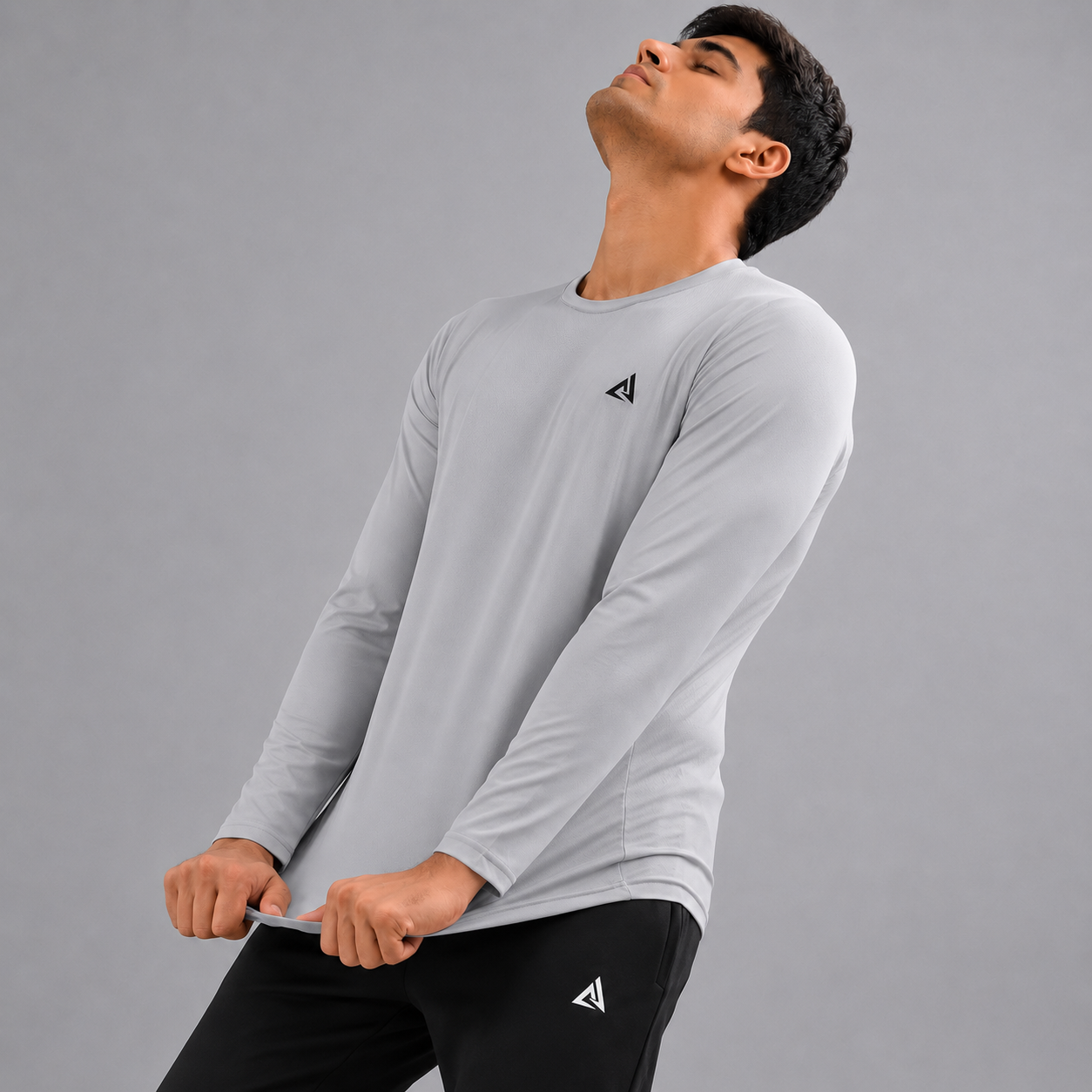 MENS FULL SLEEVES BALL-MESH T-SHIRT SILVER GRAY DRI-FIT