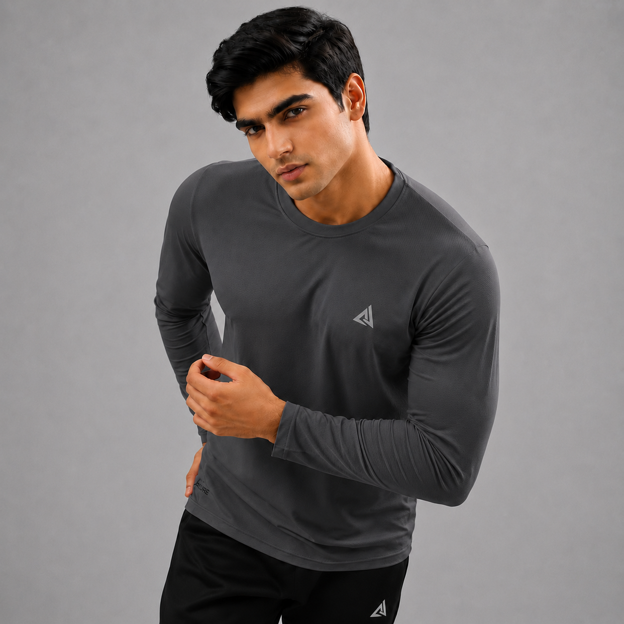 MENS FULL SLEEVES BALL-MESH T-SHIRT DARK GRAY DRI-FIT