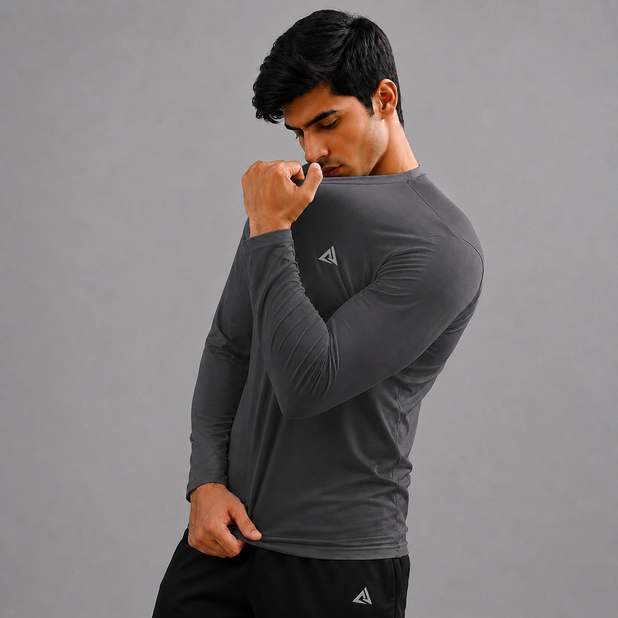 MENS FULL SLEEVES BALL-MESH T-SHIRT DARK GRAY DRI-FIT
