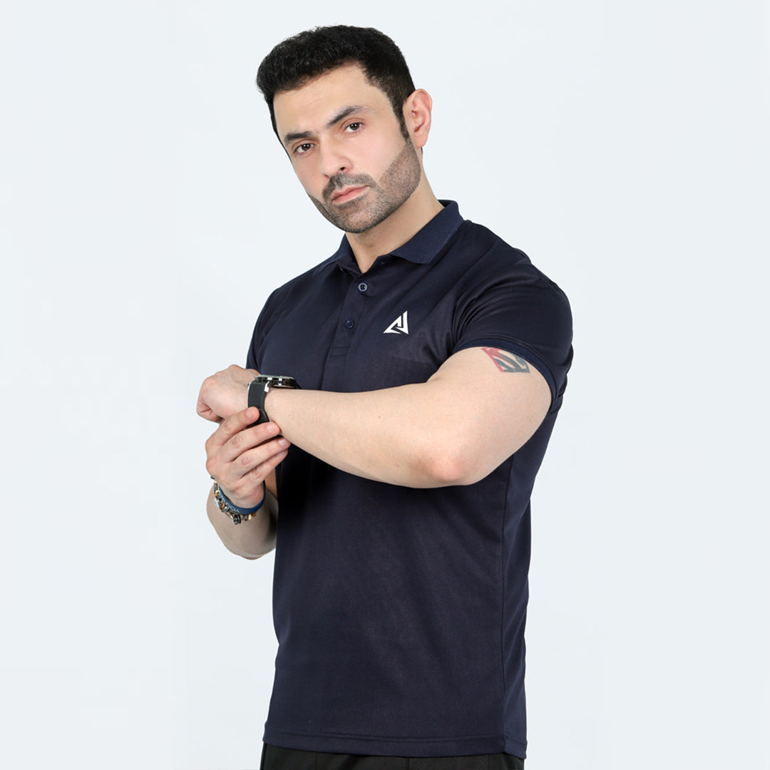 NAVY - BASIC POLO SHIRT COMFY TOPS