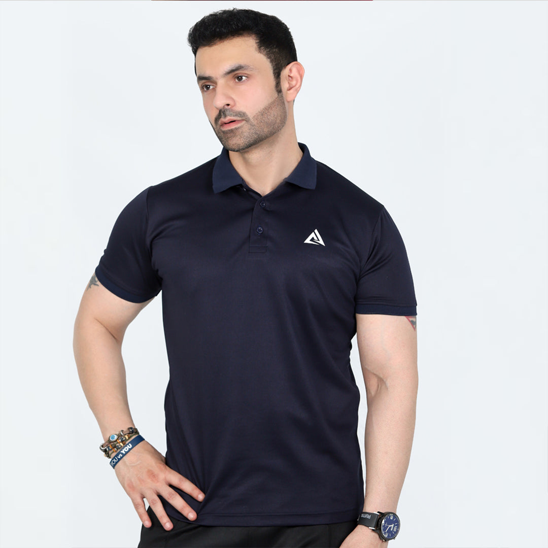 NAVY - BASIC POLO SHIRT COMFY TOPS