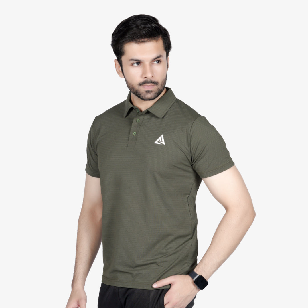 Classic Fit Textured Polo Shirt Olive Green