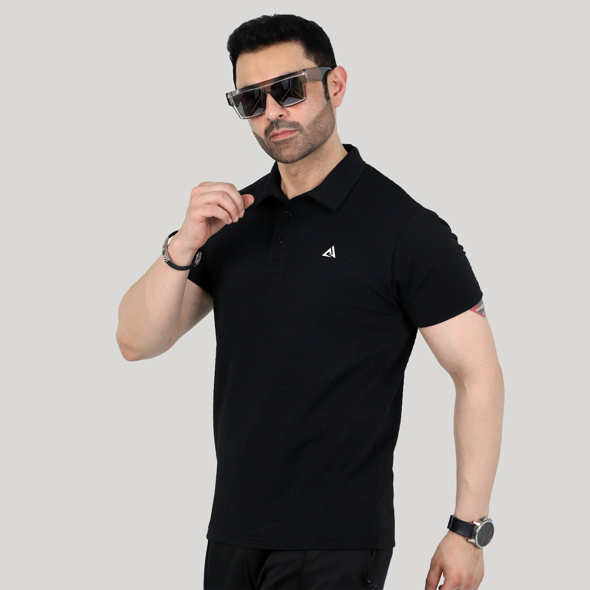 Textured Golf Polo Shirt Jet Black