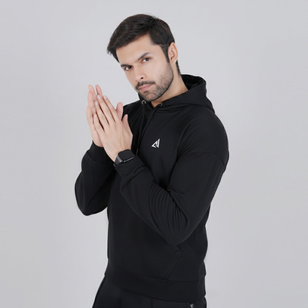 Fluffy Water-Repellent Black Hoodie