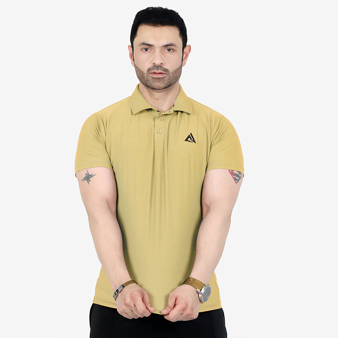 ACTIVE DRY-FIT BEIGE MESH POLO SHIRT