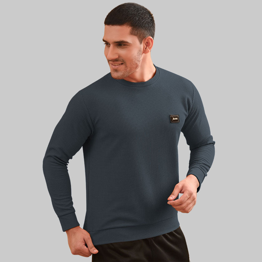 DARK GRAY - WAFFLE SWEATSHIRT CREW NECK TOP