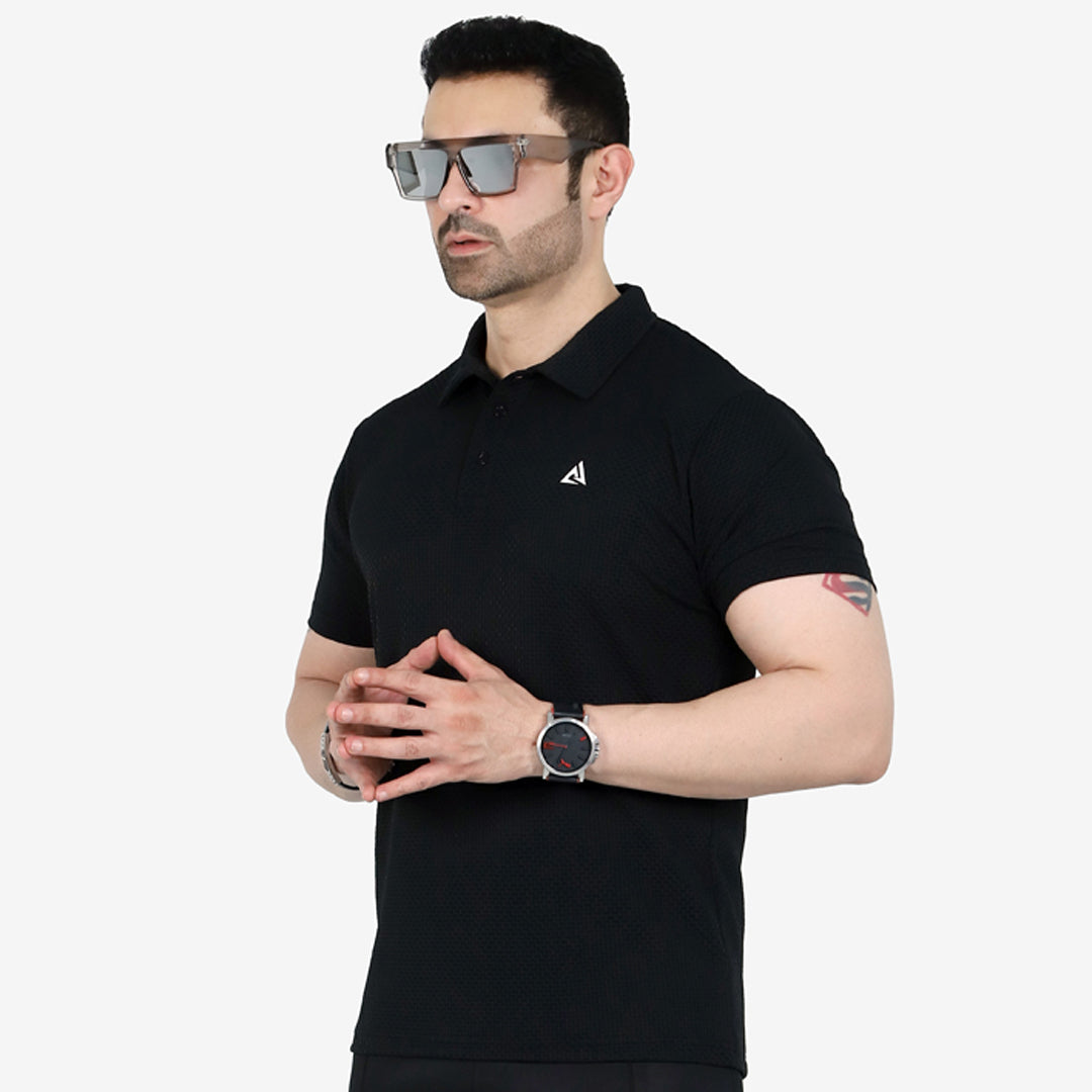 GOLF POLO TEXTURED Shirt TOP JET-BLACK
