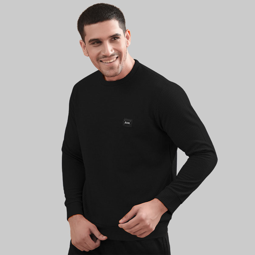 MEN CASUAL SWEATSHIRT BLACK ROUND NECK