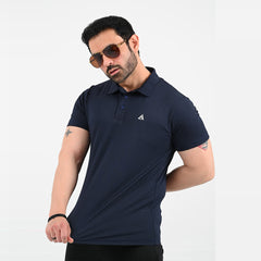 Navy Blue Short Sleeve Mesh Polo Shirt