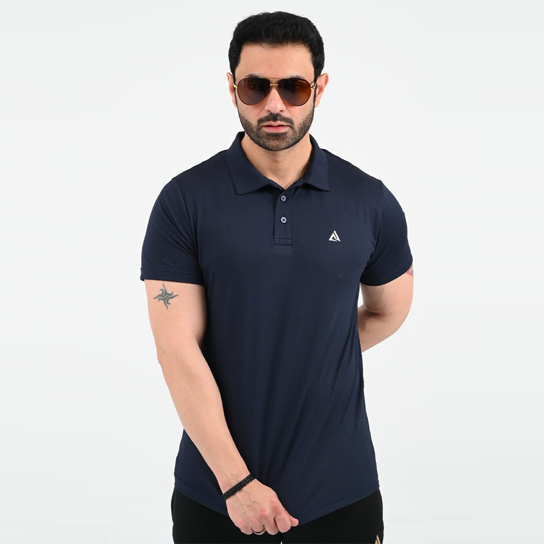 POLO TOP - NAVY BLUE Short Sleeve MESH SHIRT
