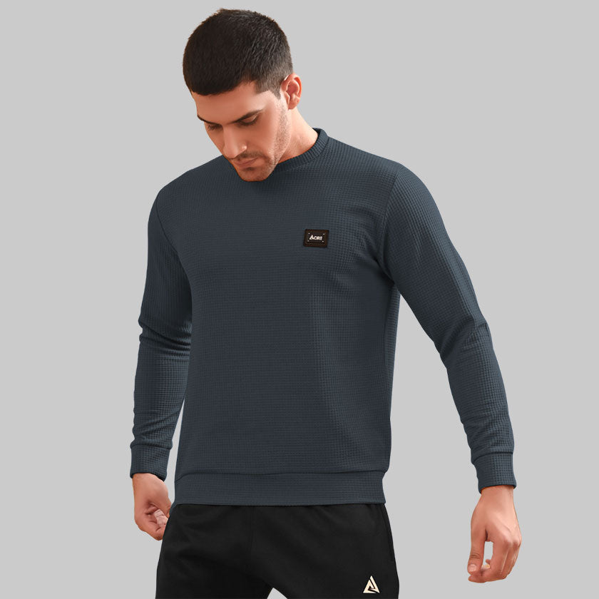 DARK GRAY - WAFFLE SWEATSHIRT CREW NECK TOP