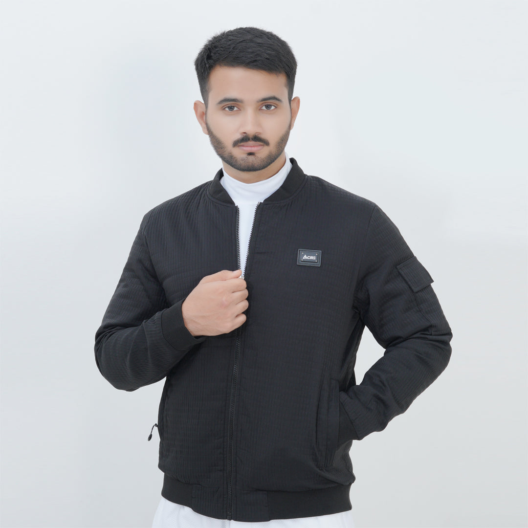 Jacquard Bomber Black Jacket.