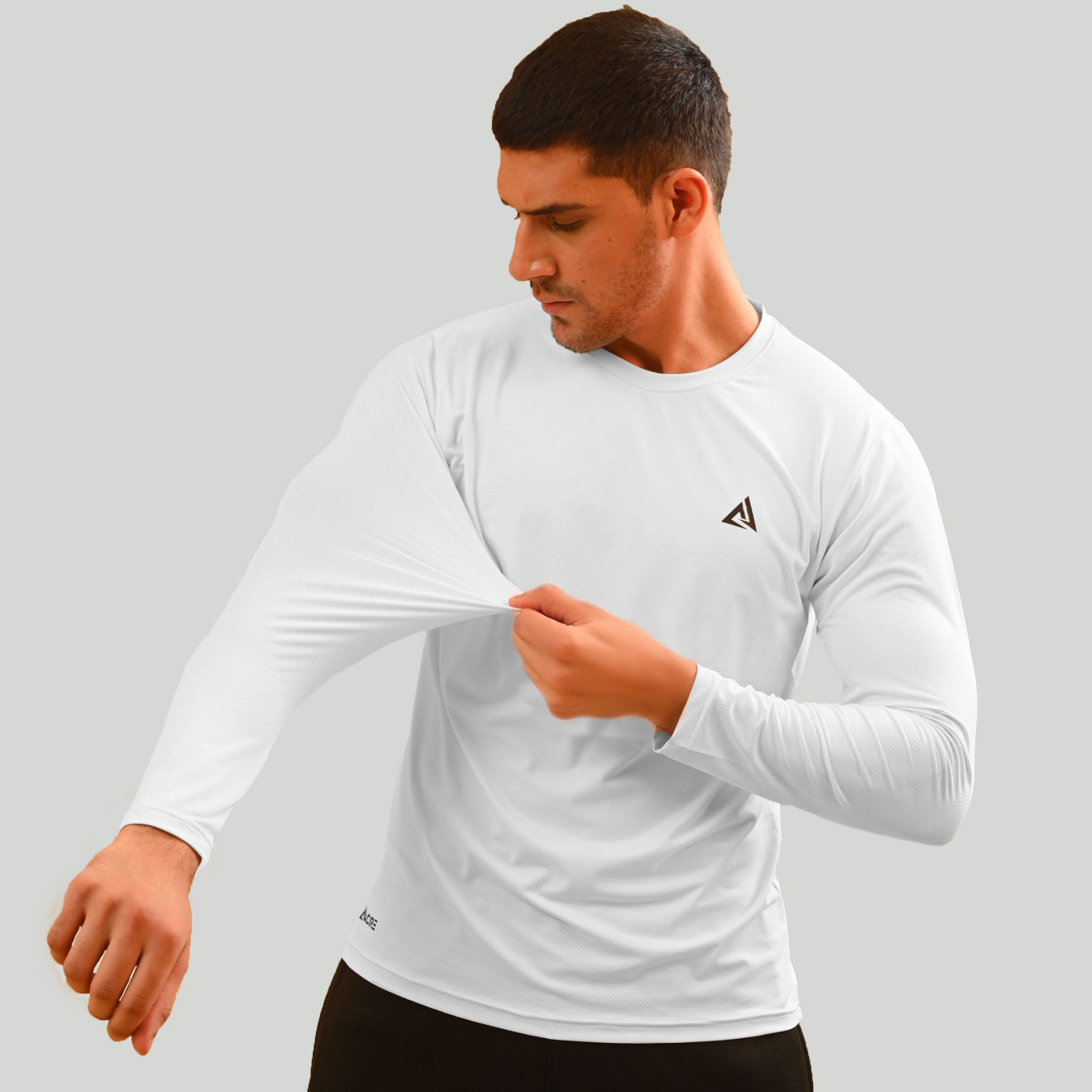 MENS FULL SLEEVES BALL-MESH T-SHIRT WHITE DRI-FIT