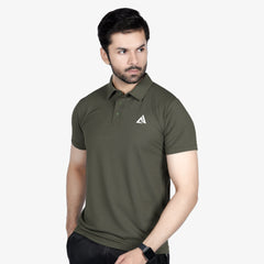 Classic Fit Textured Polo Shirt Olive Green