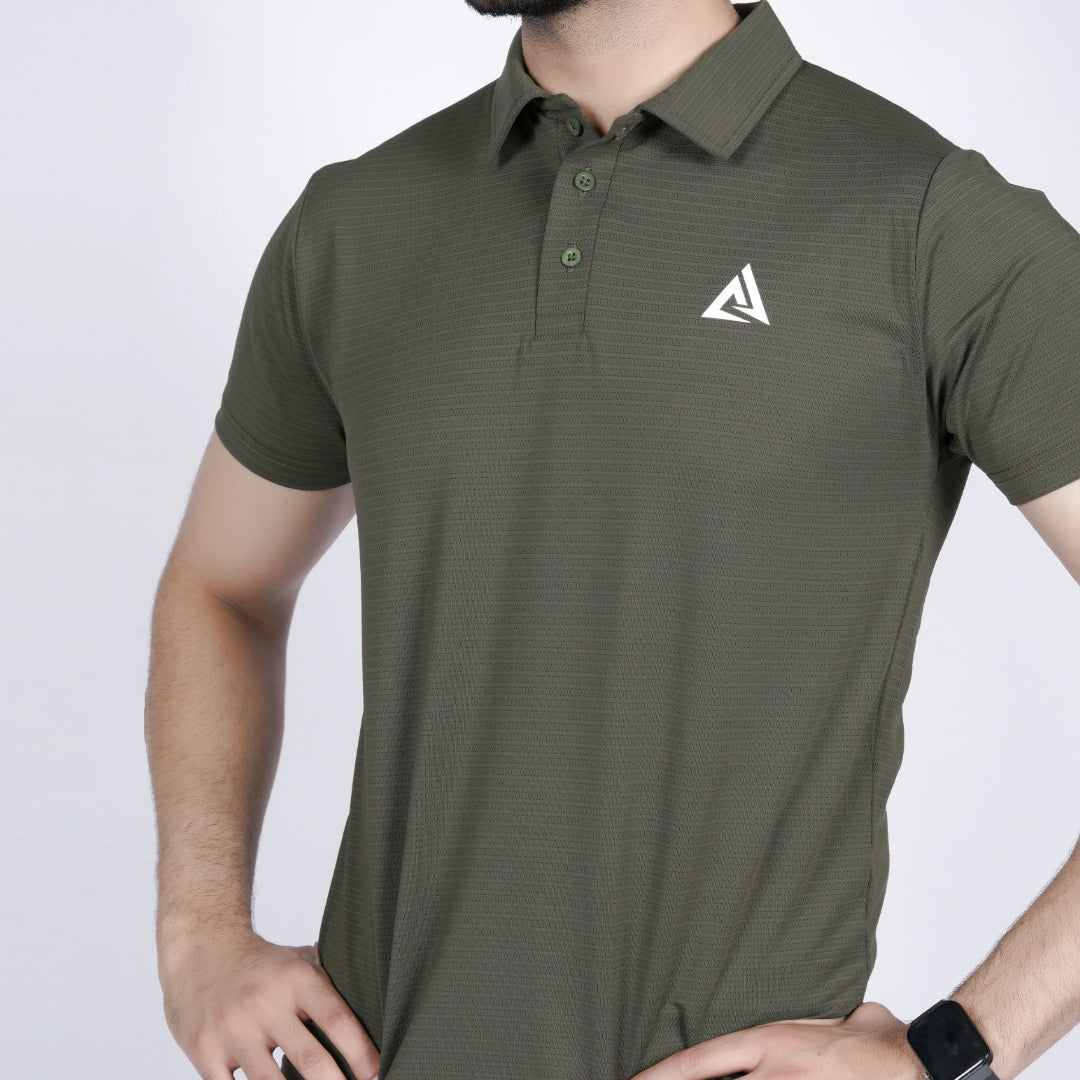 CLASSIC FIT TEXTURED POLO SHIRT - OLIVE GREEN