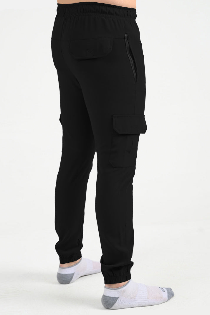 Boundless Black  MICRO STRACH POLYESTER STRETCHABLE CARGO TROUSER