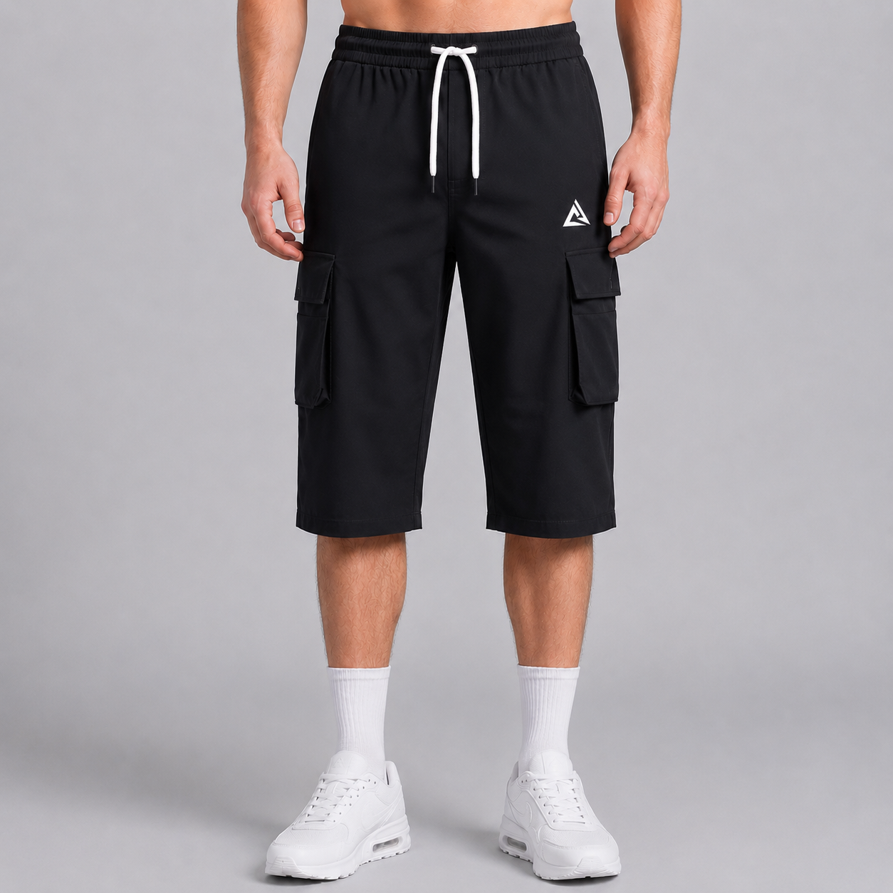 Rugged Fit Cargo Black 3 Quarter Short