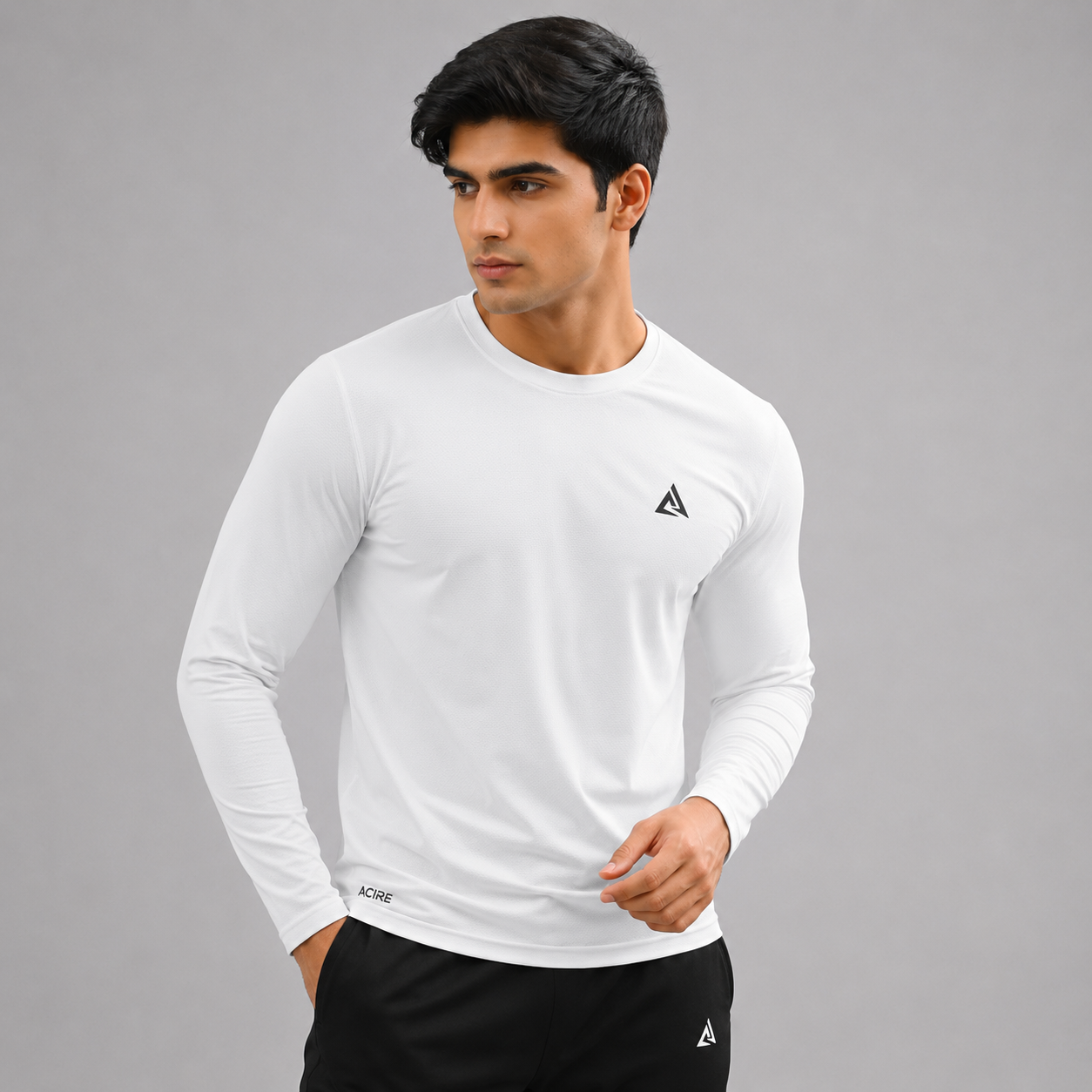 MENS FULL SLEEVES BALL-MESH T-SHIRT WHITE DRI-FIT