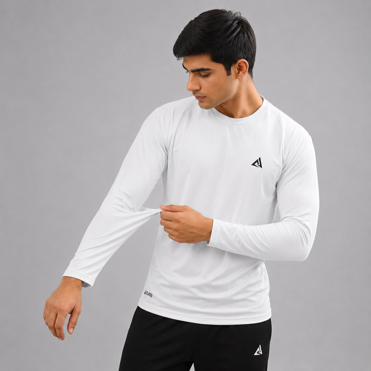 MENS FULL SLEEVES BALL-MESH T-SHIRT WHITE DRI-FIT