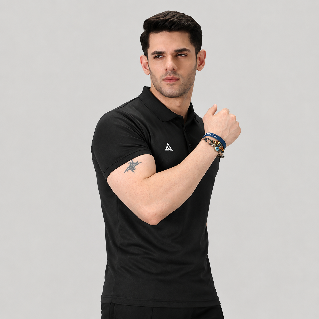 BLACK - BASIC POLO SHIRT COMFY TOPS
