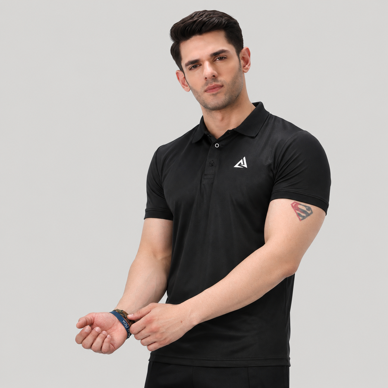 BLACK - BASIC POLO SHIRT COMFY TOPS