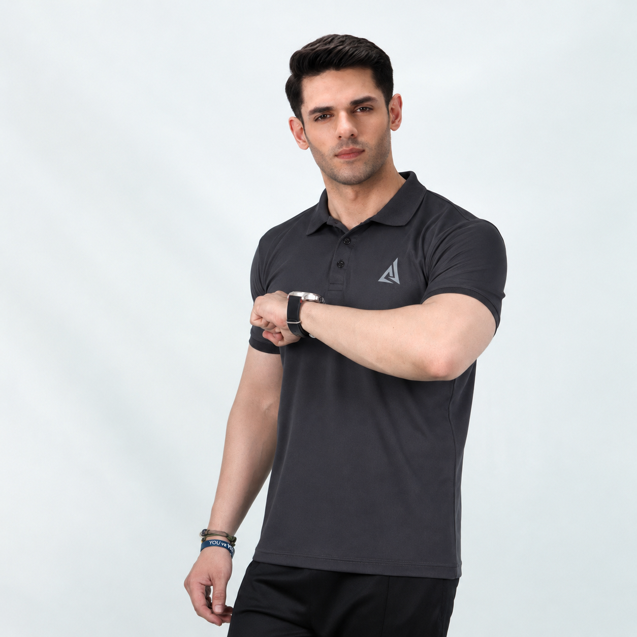 GRAY - BASIC POLO SHIRT COMFY TOPS
