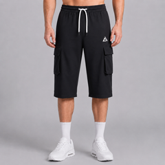 Rugged Fit Cargo Black 3 Quarter Short