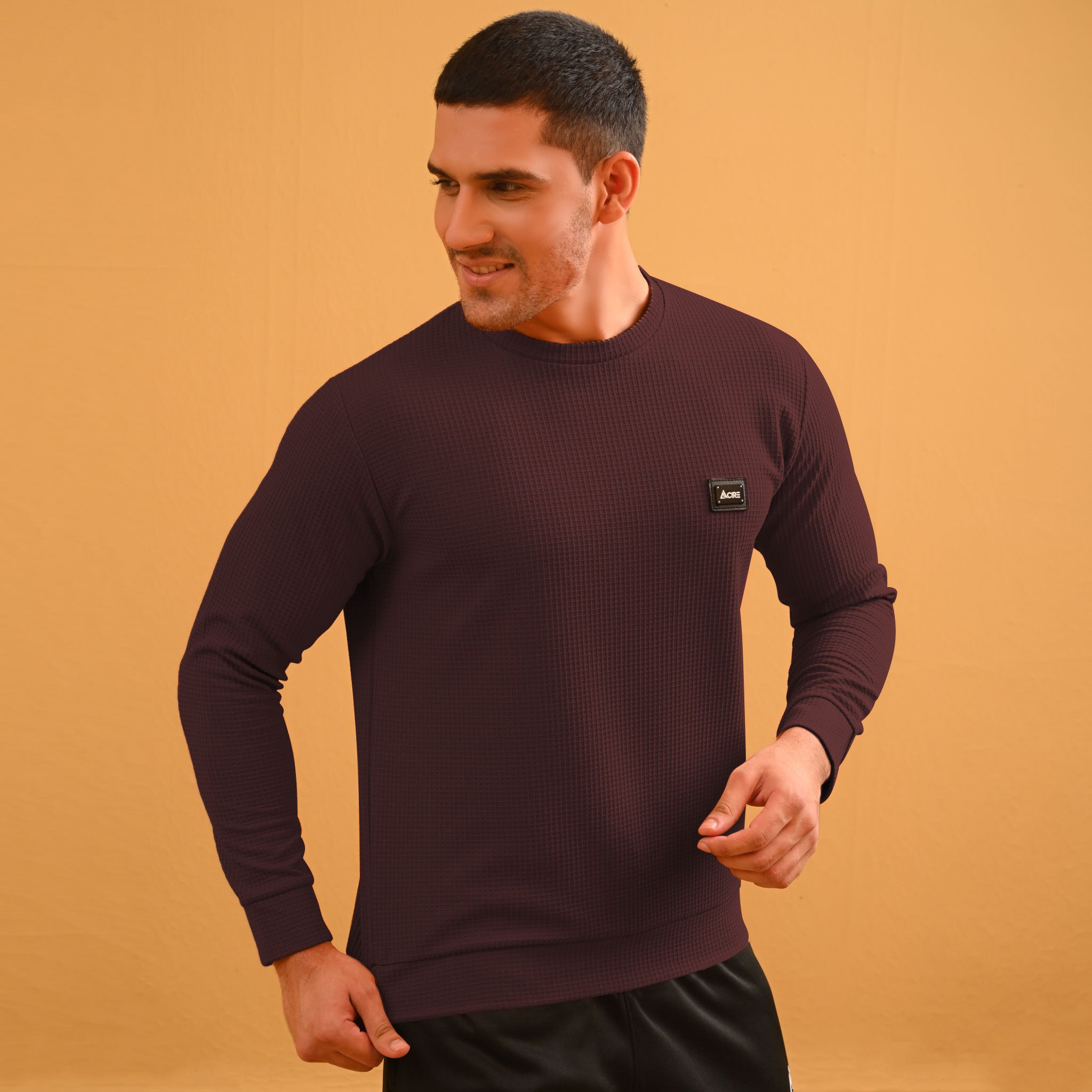 WAFFLE CASUAL SWEATSHIRT CREW NECK LONG SLEEVE SWEATER
