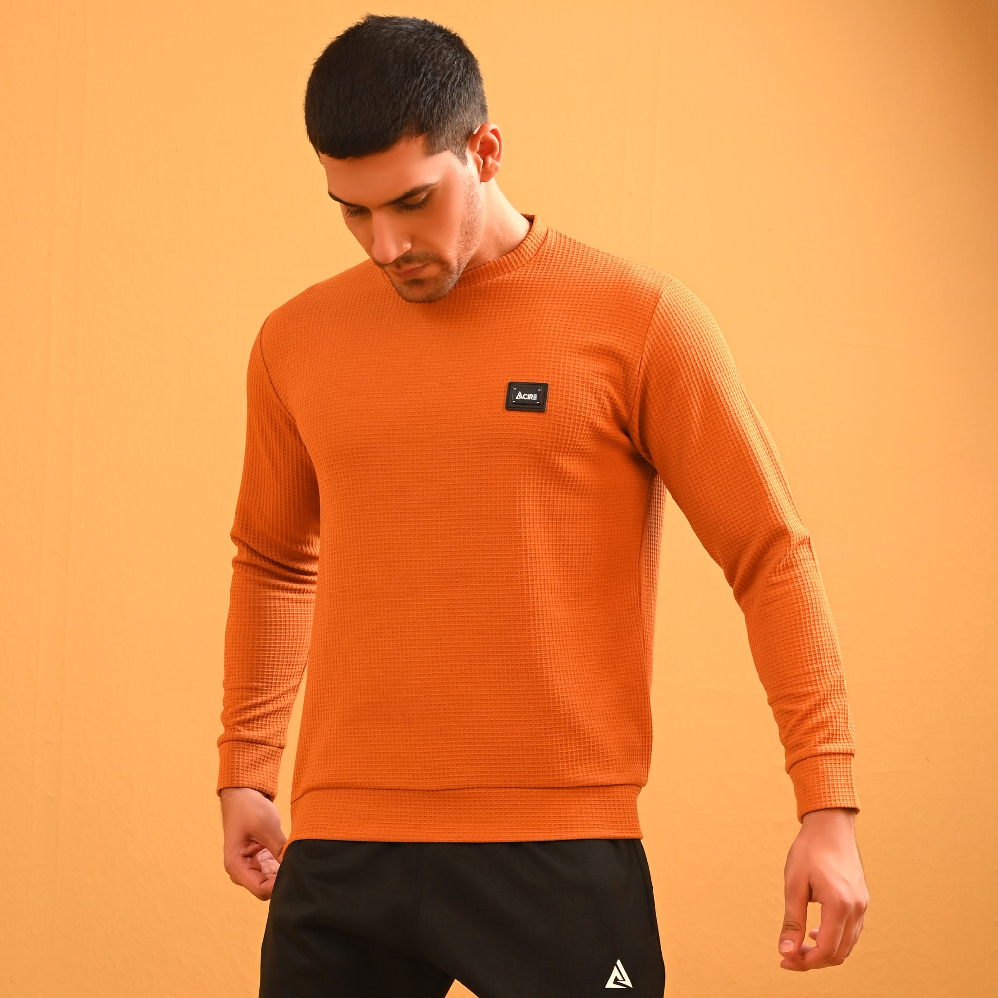 MENS WAFFLE SWEATSHIRT ROUND NECK SWEATER