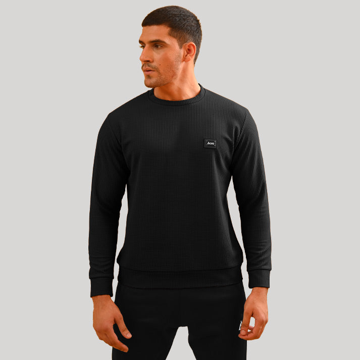 MEN CASUAL SWEATSHIRT BLACK ROUND NECK