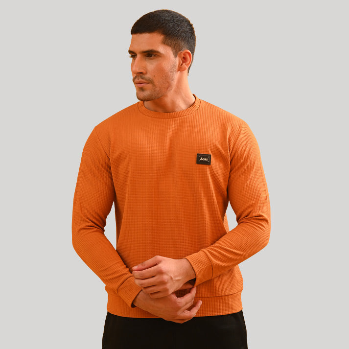 MENS WAFFLE SWEATSHIRT ROUND NECK SWEATER