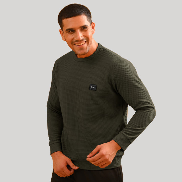 WINTER CASUAL SWEATSHIRT WAFFLE PULLOVER SWEATER