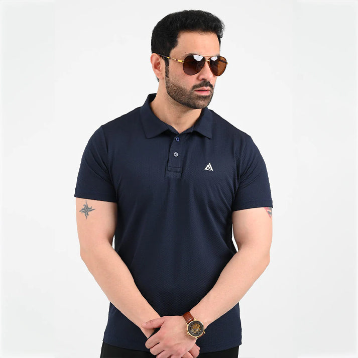 Navy Blue Short Sleeve Mesh Polo Shirt