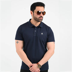 Navy Blue Short Sleeve Mesh Polo Shirt